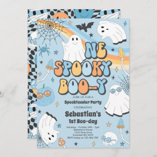 Halloween Groovy Cute Ghost 1st Birthday Party Invitation