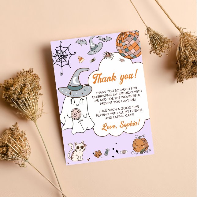 Halloween Groovy Cute Ghost Birthday Party Thank You Card (Creator Uploaded)