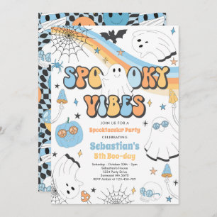 Halloween Groovy Cute Ghost Spooky Vibes Birthday Invitation