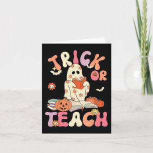 Halloween Groovy Trick or Teach Retro Floral Ghost Card