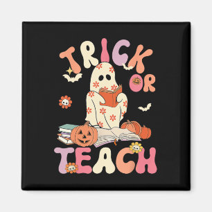 Halloween Groovy Trick or Teach Retro Floral Ghost Magnet