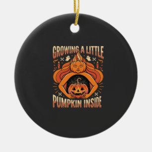 Halloween Growing a Little Pumpkin Inside Pregnanc Ceramic Tree Decoration