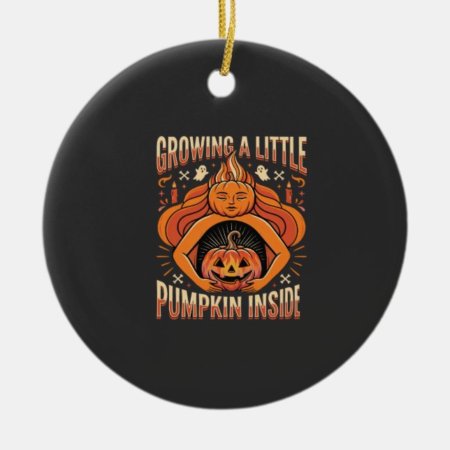 Halloween Growing a Little Pumpkin Inside Pregnanc Ceramic Tree Decoration (Front)