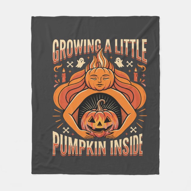 Halloween Growing a Little Pumpkin Inside Pregnanc Fleece Blanket (Front)