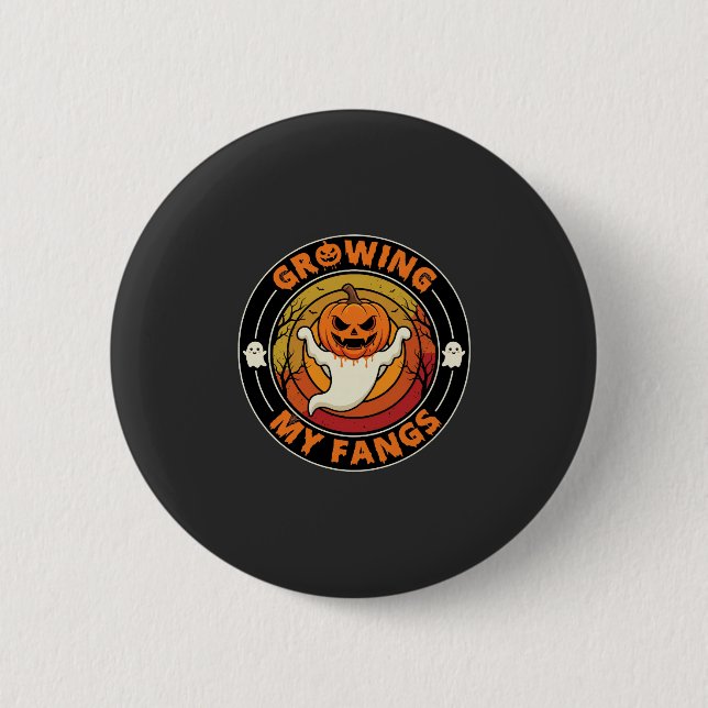 Halloween Growing My Fangs Ghost Pumpkin 6 Cm Round Badge (Front)