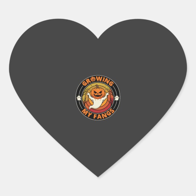 Halloween Growing My Fangs Ghost Pumpkin Heart Sticker (Front)