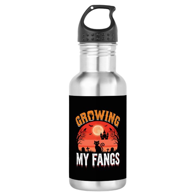 Halloween Growing My Fangs Haunted Cat 532 Ml Water Bottle (Front)