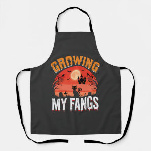 Halloween Growing My Fangs Haunted Cat Apron