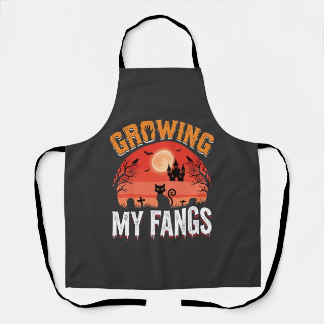 Halloween Growing My Fangs Haunted Cat Apron (Front)