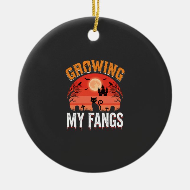 Halloween Growing My Fangs Haunted Cat Ceramic Tree Decoration (Front)