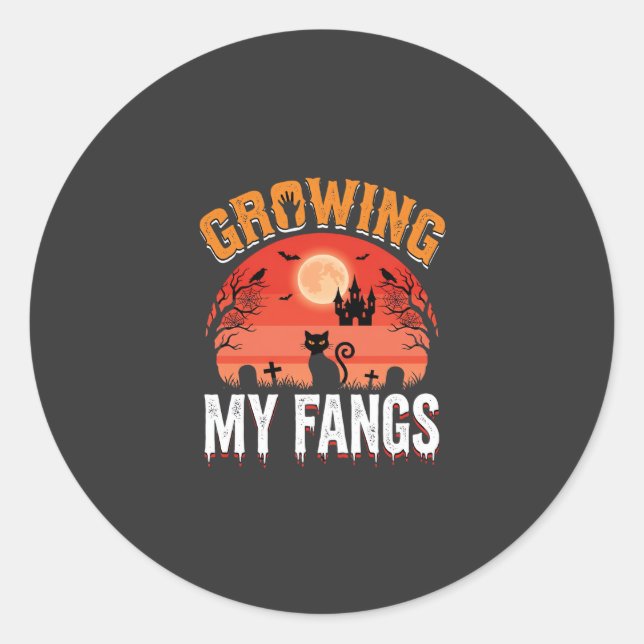 Halloween Growing My Fangs Haunted Cat Classic Round Sticker (Front)