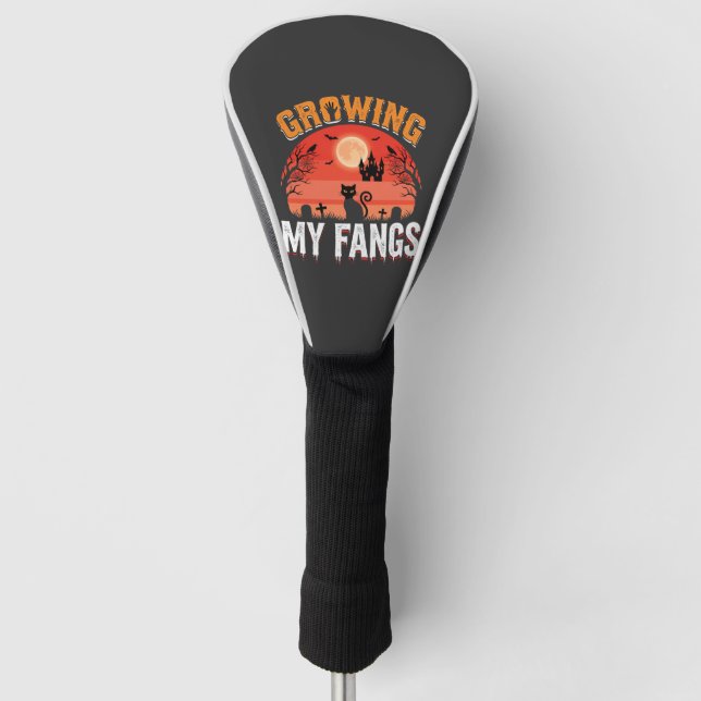 Halloween Growing My Fangs Haunted Cat Golf Head Cover (Front)
