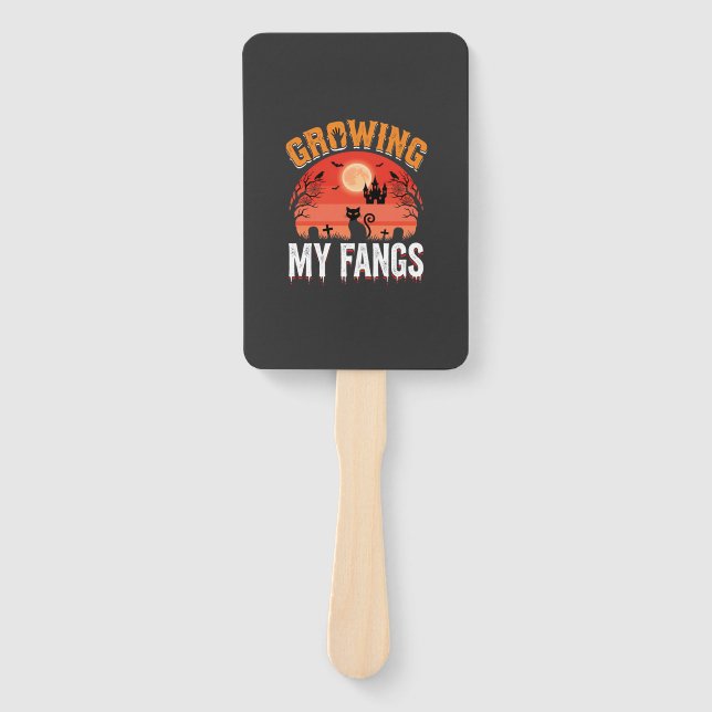 Halloween Growing My Fangs Haunted Cat Hand Fan (Front)
