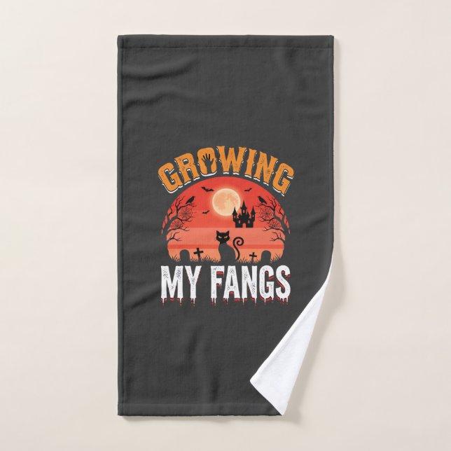 Halloween Growing My Fangs Haunted Cat Hand Towel (Hand Towel)