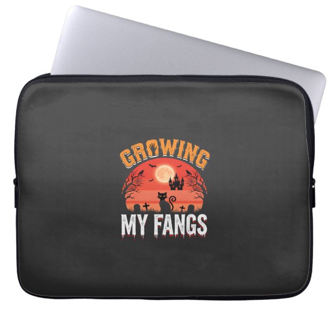 Halloween Growing My Fangs Haunted Cat Laptop Sleeve (Front)
