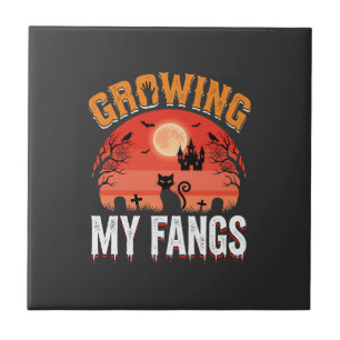 Halloween Growing My Fangs Haunted Cat Tile