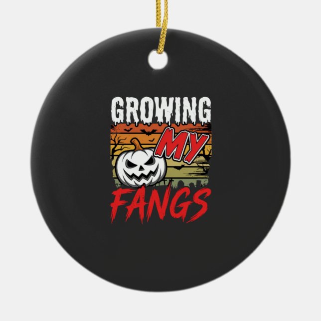 Halloween Growing My Fangs Vampire Pumpkin Ceramic Tree Decoration (Front)