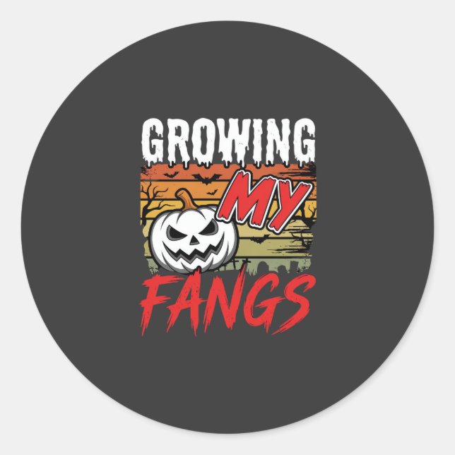 Halloween Growing My Fangs Vampire Pumpkin Classic Round Sticker (Front)