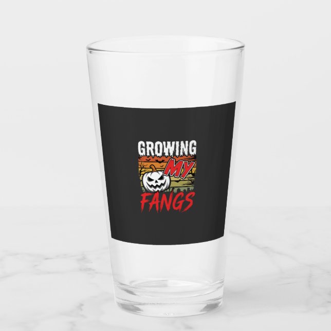Halloween Growing My Fangs Vampire Pumpkin Glass (Front)