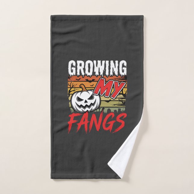 Halloween Growing My Fangs Vampire Pumpkin Hand Towel (Hand Towel)