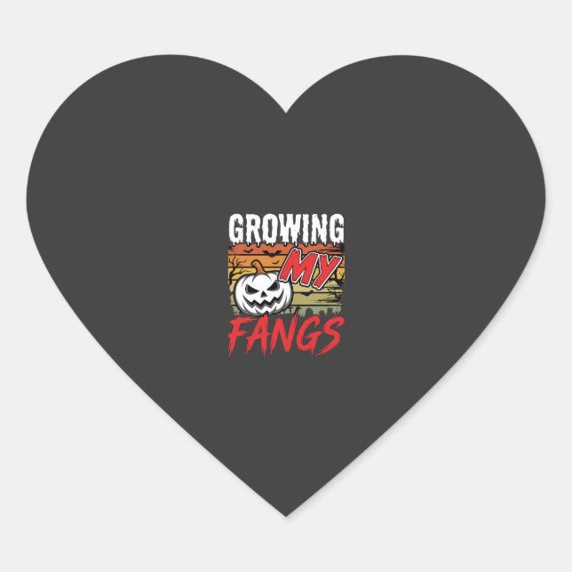 Halloween Growing My Fangs Vampire Pumpkin Heart Sticker (Front)