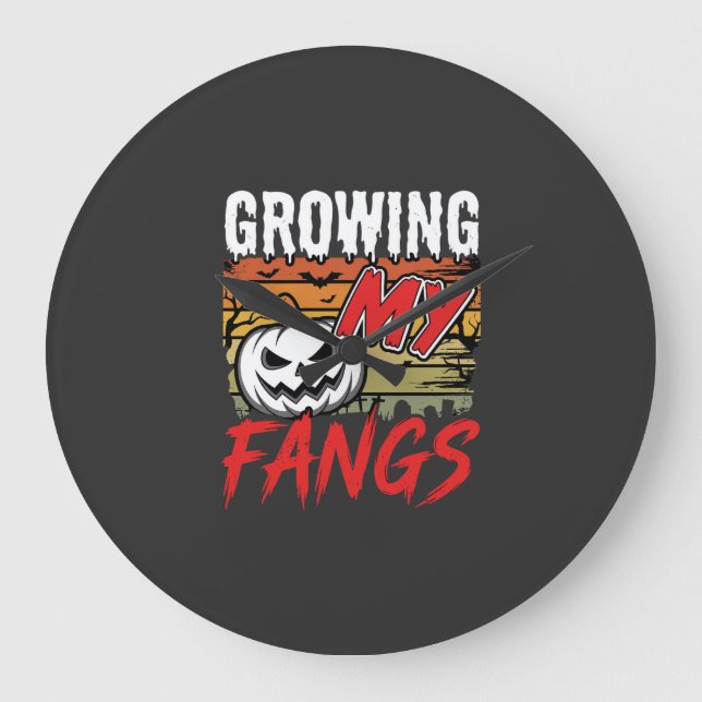 Halloween Growing My Fangs Vampire Pumpkin Large Clock (Front)