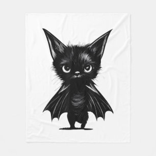 Halloween Grumpy Black Kitten In Bat Costume Fleece Blanket