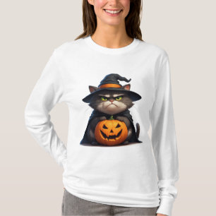 Halloween Grumpy Cat Holding Pumpkin Lantern 🎃 T-Shirt