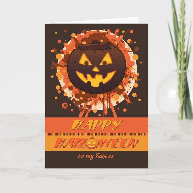 Halloween Grunge Pumpkin, for Fiancee - Funny Card (Front)