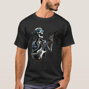 Halloween Guitar Skeleton Tee Rock Skeleton Holdin