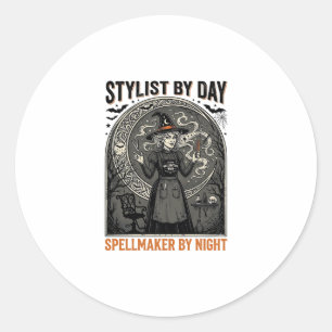 Halloween Hairstylist Witch Vintage Salon Magic De Classic Round Sticker