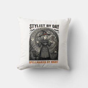 Halloween Hairstylist Witch Vintage Salon Magic De Cushion