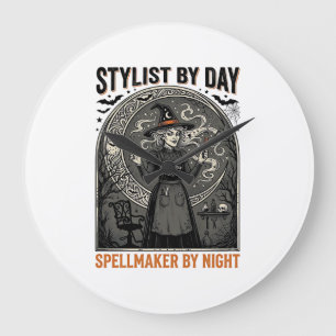 Halloween Hairstylist Witch Vintage Salon Magic De Large Clock