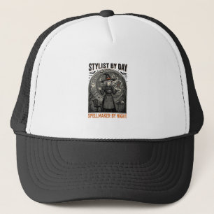 Halloween Hairstylist Witch Vintage Salon Magic De Trucker Hat