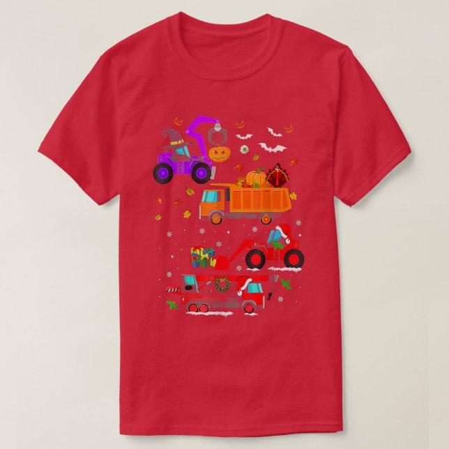Halloween Hallothanksmas Construction Vehicle Cran T-Shirt (Design Front)