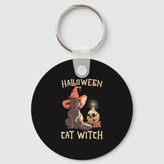 Halloween Halloween Cat Witch Key Ring (Front)