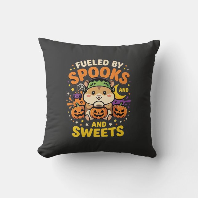 Halloween Hamster Fuelled By Spooks And Sweets_1 Cushion (Front)