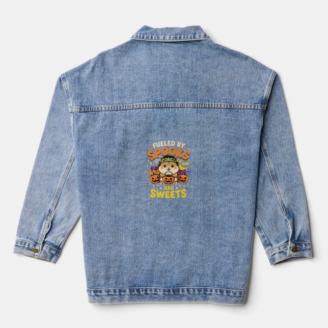 Halloween Hamster Fuelled By Spooks And Sweets_1 Denim Jacket (Back)