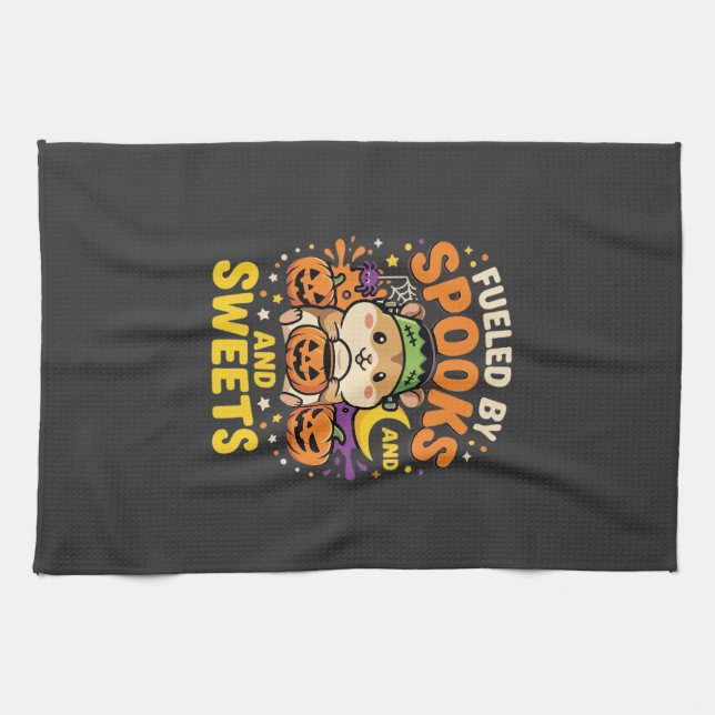 Halloween Hamster Fuelled By Spooks And Sweets_1 Tea Towel (Horizontal)