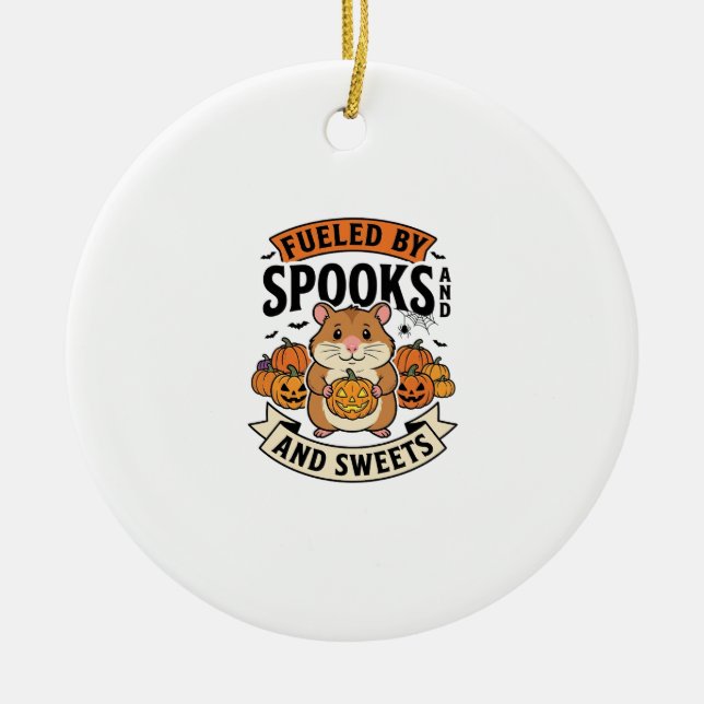 Halloween Hamster Fuelled By Spooks Funny Cute_1 Ceramic Tree Decoration (Front)