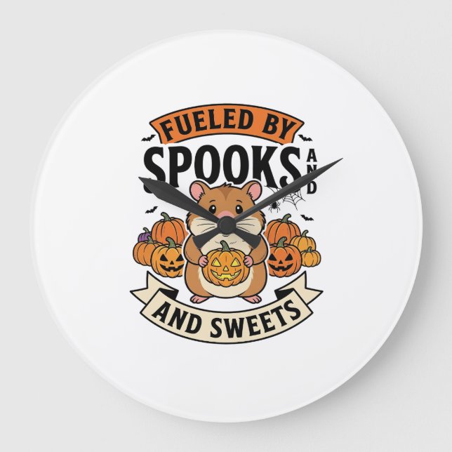 Halloween Hamster Fuelled By Spooks Funny Cute_1 Large Clock (Front)