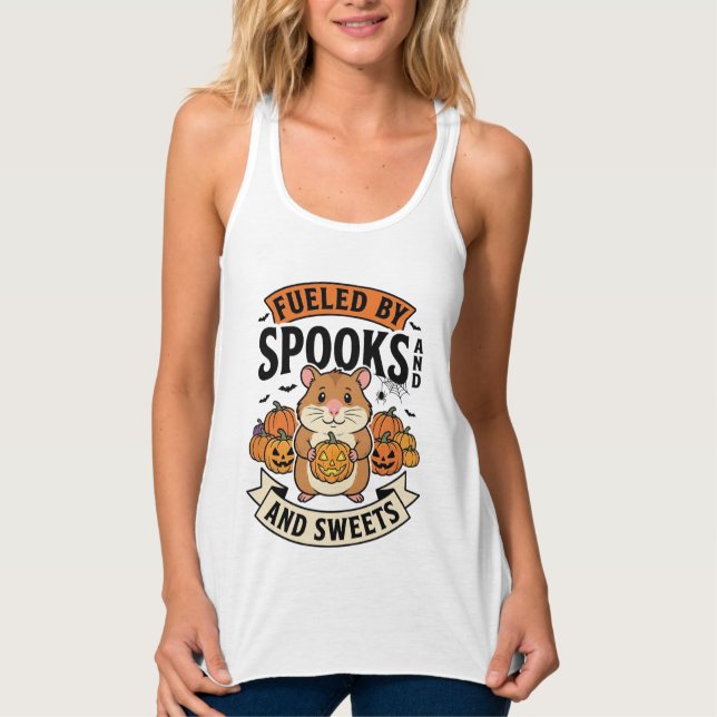 Halloween Hamster Fuelled By Spooks Funny Cute_1 Singlet (Front)