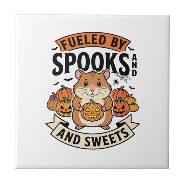 Halloween Hamster Fuelled By Spooks Funny Cute_1 Tile (Front)