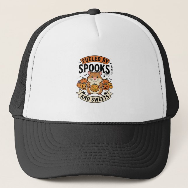 Halloween Hamster Fuelled By Spooks Funny Cute_1 Trucker Hat (Front)