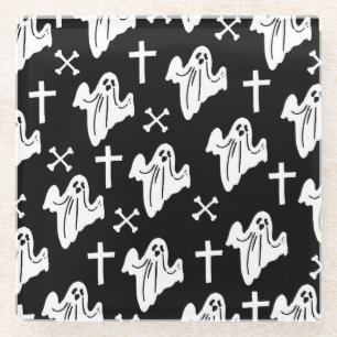 Halloween Hand Drawn Pattern Background Glass Coaster