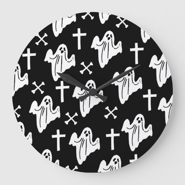 Halloween Hand Drawn Pattern Background Large Clock (Front)