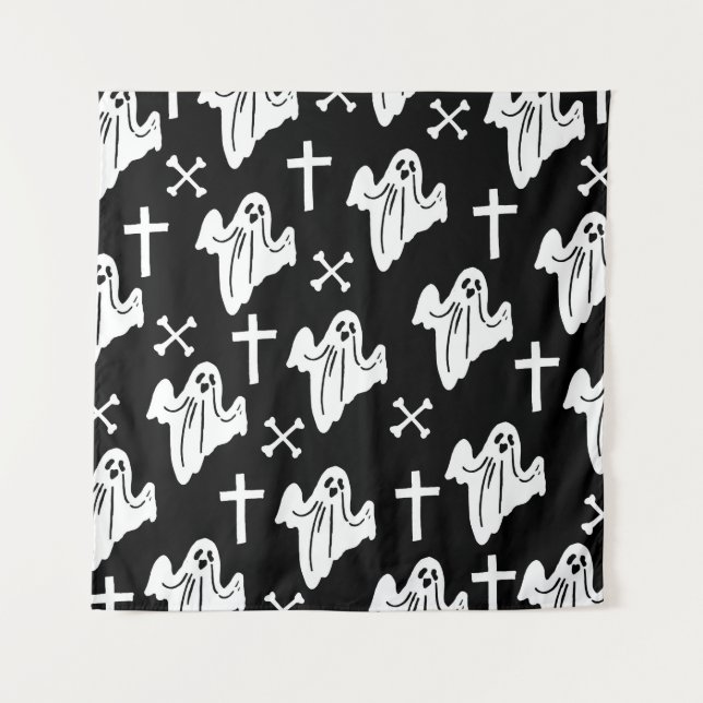 Halloween Hand Drawn Pattern Background Tapestry (Front)