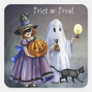 Halloween Hand Painted Treaters - Customise Square Sticker