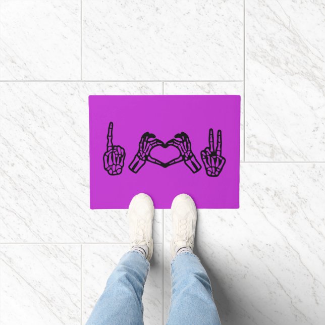 Halloween Hand Sign Language I Heart Peace Doormat (Indoor)