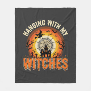 Halloween Hanging With My Witches Haunted House Fleece Blanket